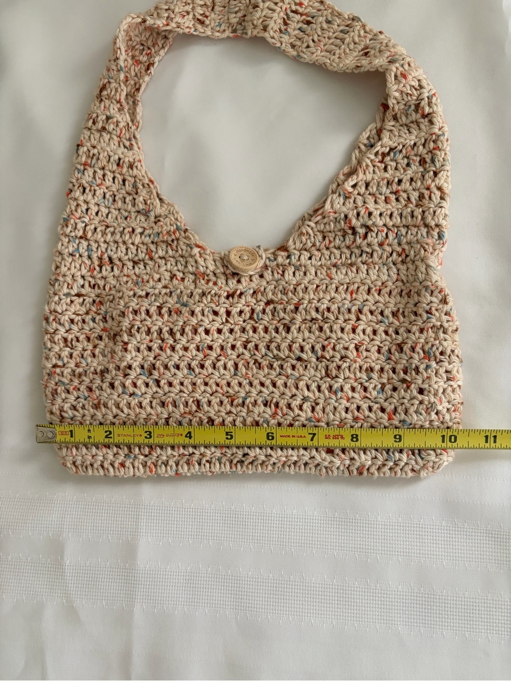 Hand Crafted Cream Crochet Shoulder Bag with Multicolor Speckles - Picture 2 of 4